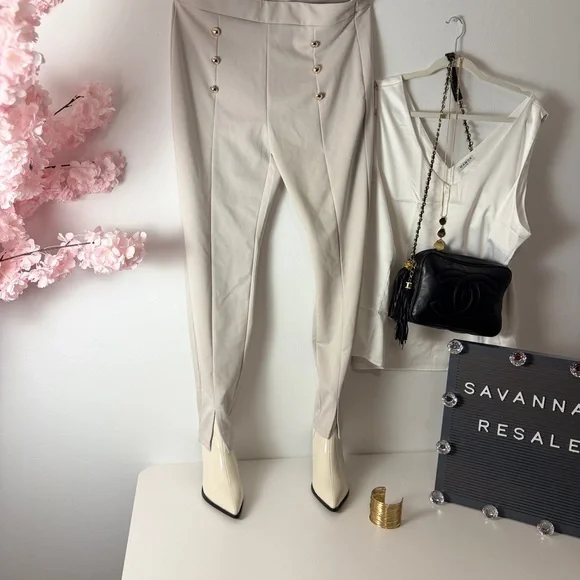 Chic Cream High-Waisted Skinny Pants - Picture 2 of 14